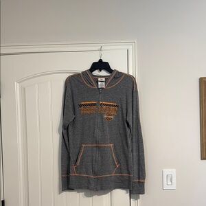 Harley-Davidson Gray and Orange zip up hooded lightweight top/jacket